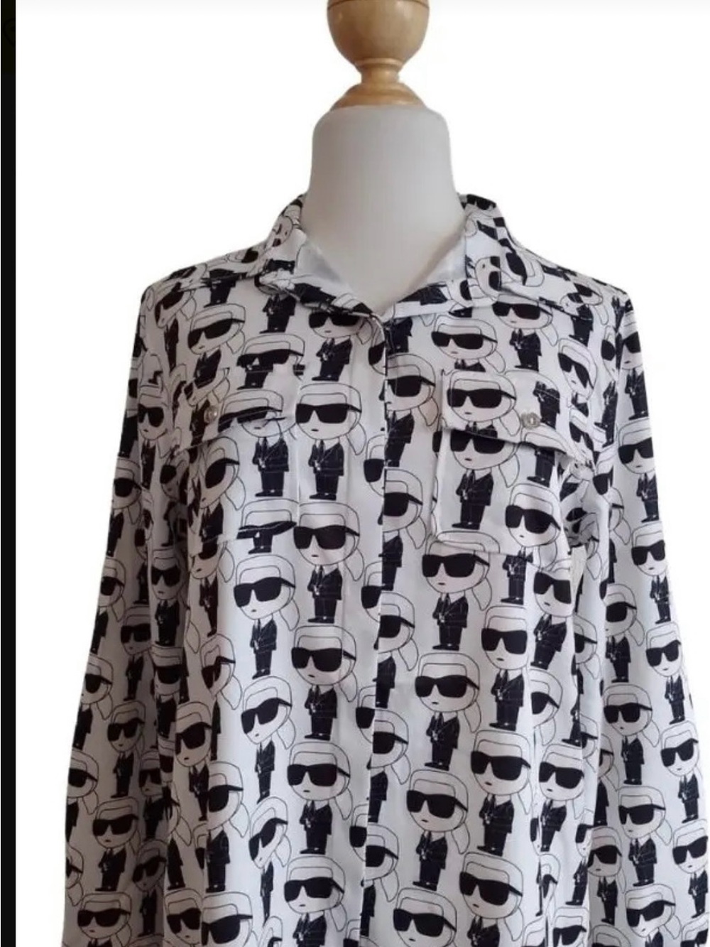 Karl Lagerfeld Black and White Button-Down Cartoon Print Shirt